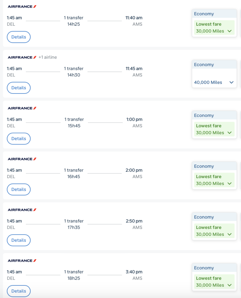 a screenshot of a flight schedule